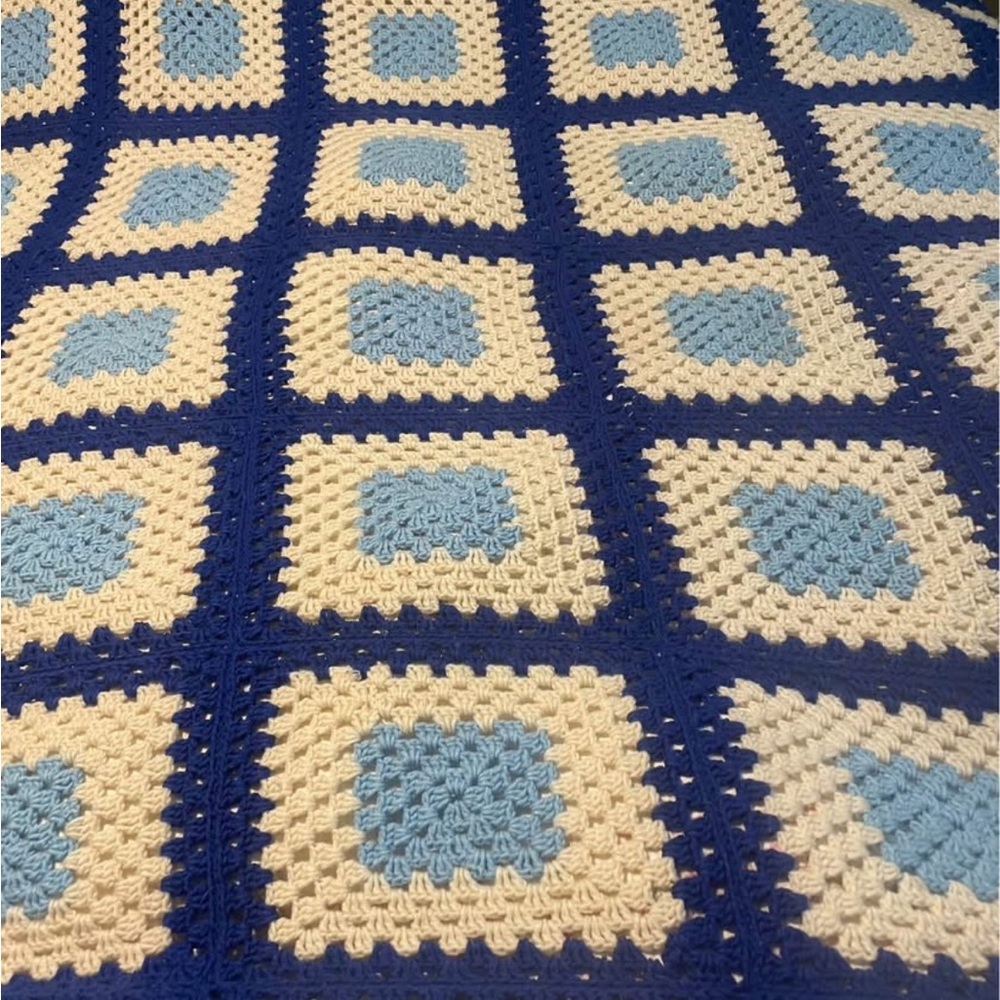 Blue and Cream Crochet Blanket
